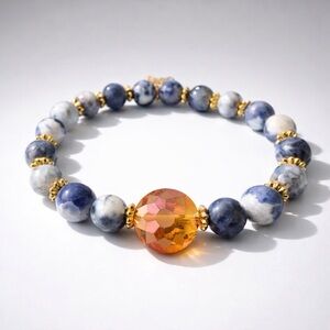 TERRA GEMMS Studio Series Sodalite Gemstone Bracelet with 14K Gold Plated Charm